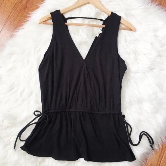 ANTHROPOLOGIE PURE & GOOD Black V-Neck Peplum Sleeveless Tank Sz XS‎ - Picture 2 of 6